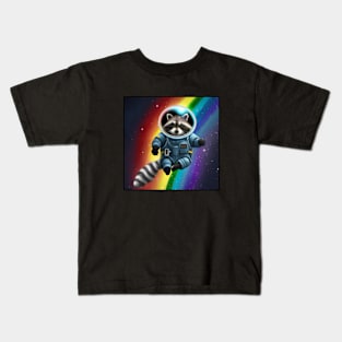 Rainbow Raccoon Astronaut Kids T-Shirt